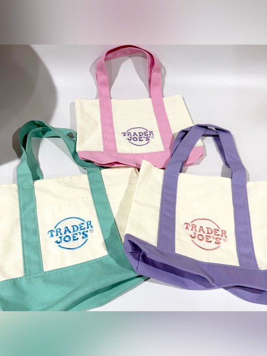 Trader Joe'S Handbags - Trader Joe's Canvas Tote Set - Pink, Mint, Lavender Trim
